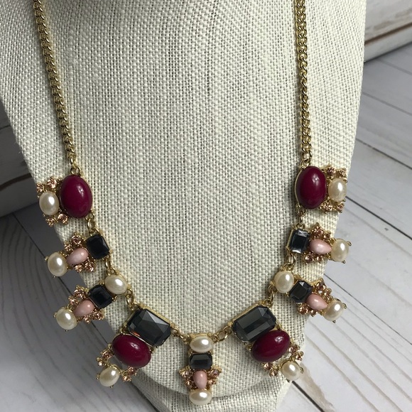 Multicolored Enamel Stone Statement Necklace - Picture 1 of 4